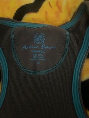 Active Basic Gray Ribbed Tank with Teal Trim Accents